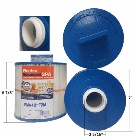 Pleatco PMA40-F2M X268543 Fits Twilight, Legacy, Legend and Therapool Product Dimensions: Diameter: 7” Length: 6 ⅞” Top Hole: handle Bottom Hole: 2 5/16”